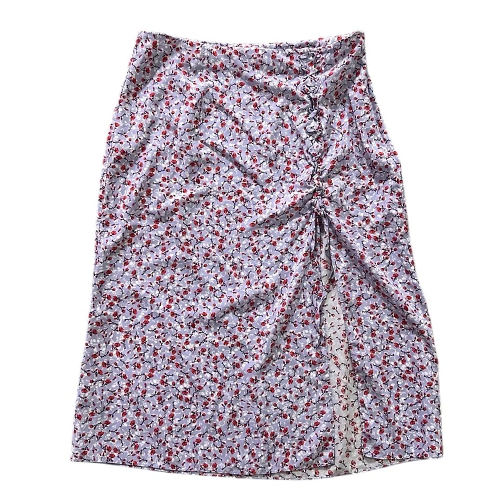 Intermix Gwen Printed Purple Women 8‎ Silk Blend Midi Lightweight Floral Skirt